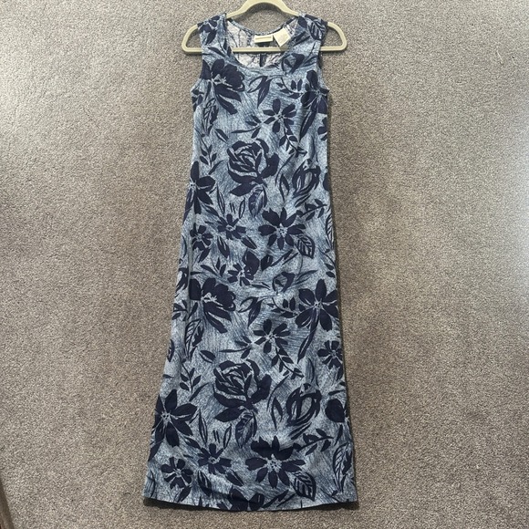 Dresses & Skirts - VTG Expressions Maxi Dress Size 8 Blue Floral Linen Rayon Sleeveless Coastal